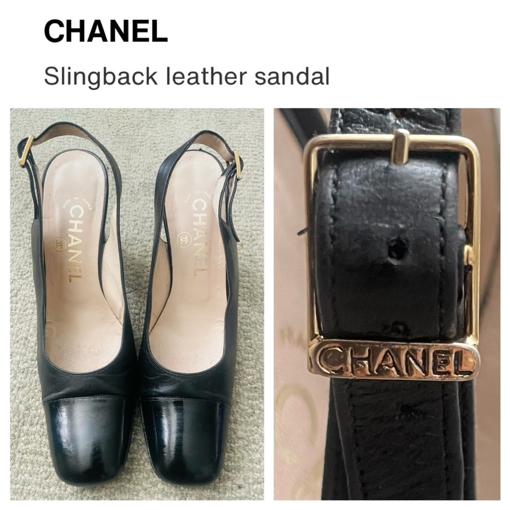 CHANEL Woman’s Black Vintage 1996 Slingback Sandals With Chanel Dust Bag